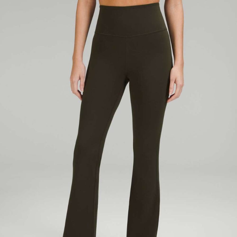 Lululemon Groove Super High Rise Flared Pant Nulu in Dark Olive Green